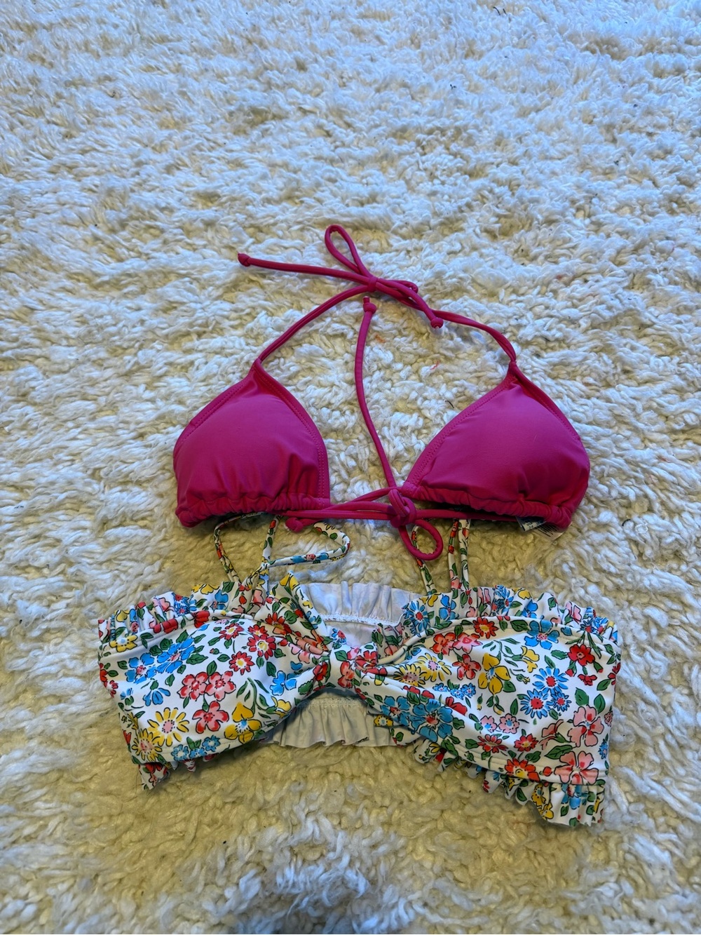 Pink Triangle Bikini Top & Floral Bandeau Set